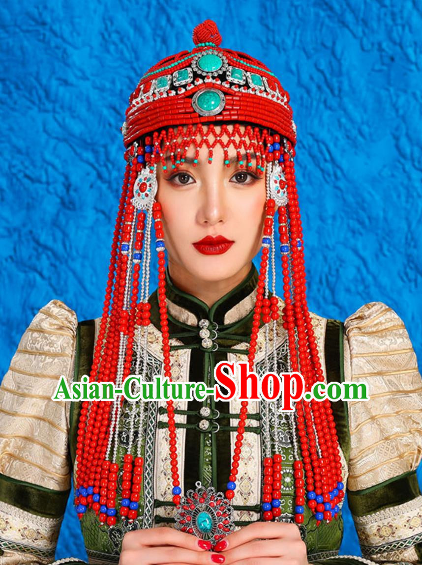 Mongolian Headdress Female Minority Dance Performance Accessories Exotic Hat Forehead Ornament Urad Wedding