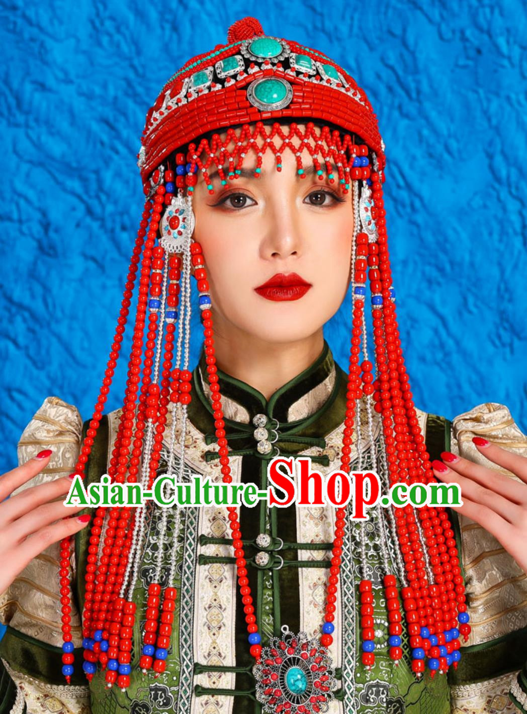 Mongolian Headdress Female Minority Dance Performance Accessories Exotic Hat Forehead Ornament Urad Wedding