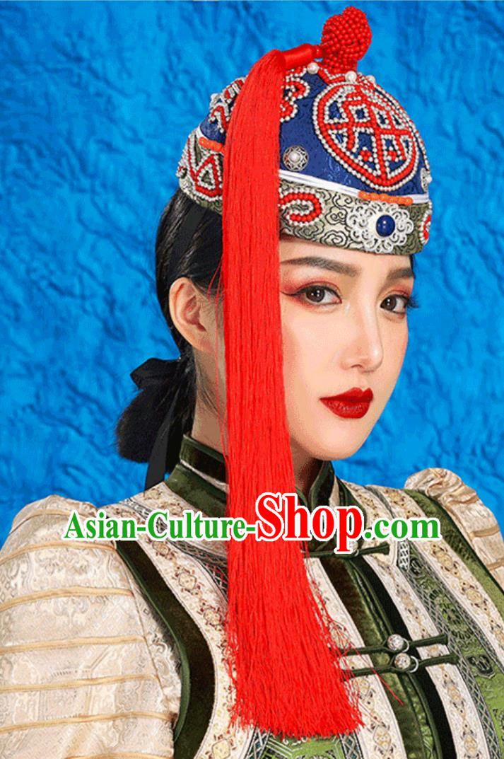 Tassel Landlord Hat Melon Shell Hat Red Hat With Mongolian Ethnic Characteristics