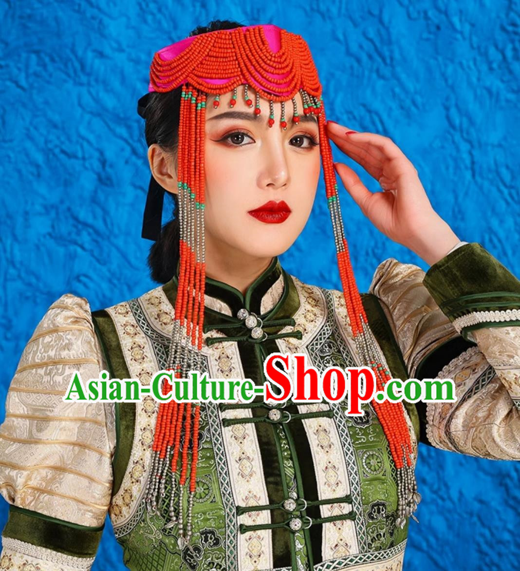 Mongolian Dance Performance Ladies Headwear Ethnic Minority Bride Forehead Ornaments Forehead Pendant