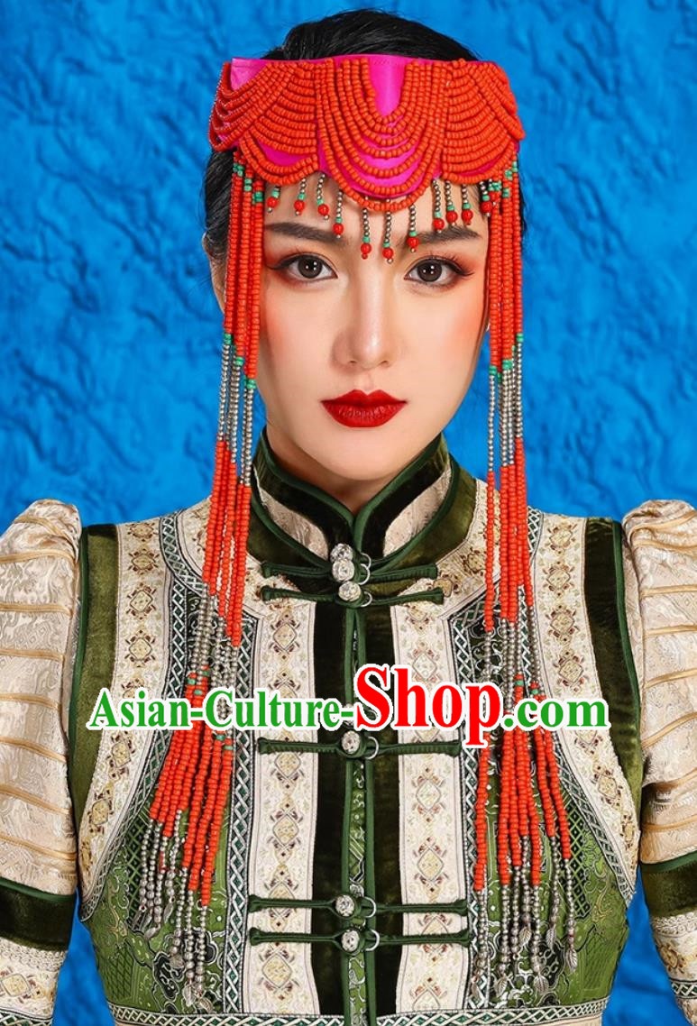 Mongolian Dance Performance Ladies Headwear Ethnic Minority Bride Forehead Ornaments Forehead Pendant