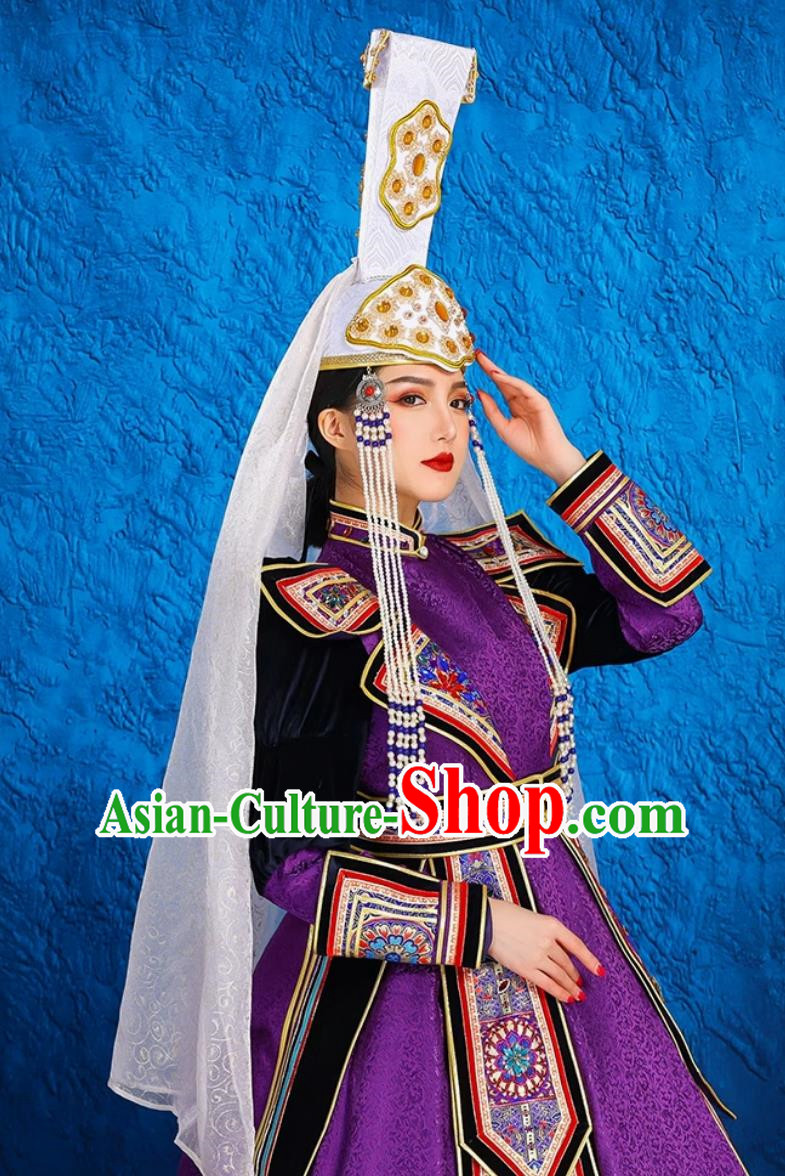 Mongolian Lady Bride Wedding White Wedding Dress Headdress Hat Ethnic Wedding Performance Hat