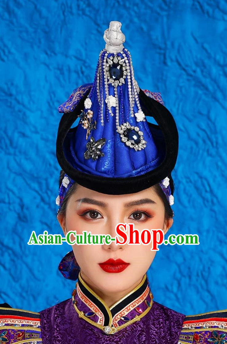 Mongolian Lady Pointed Hat High End Ethnic Minority Style Performance Stage Bridal Headwear