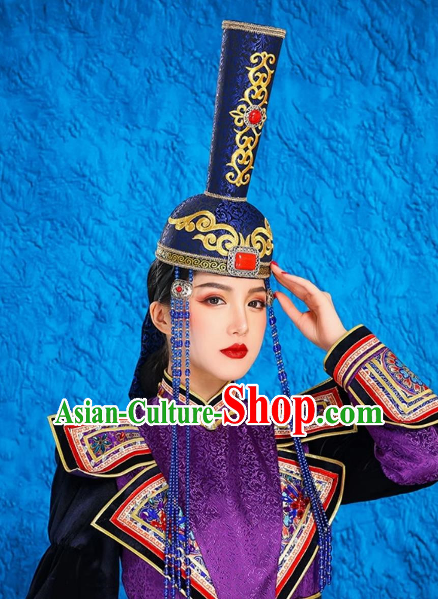 Mongolian Ladies High Hat Ethnic Style Performance Catwalk Headwear Stage Performance Hat