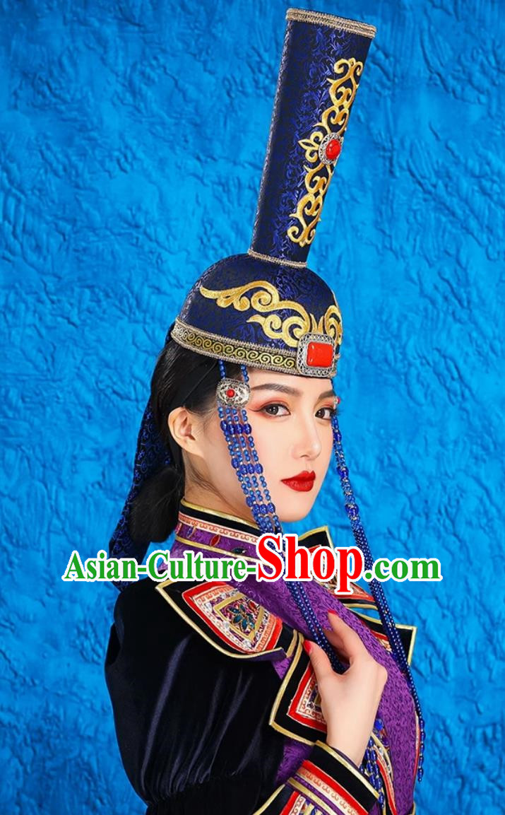 Mongolian Ladies High Hat Ethnic Style Performance Catwalk Headwear Stage Performance Hat