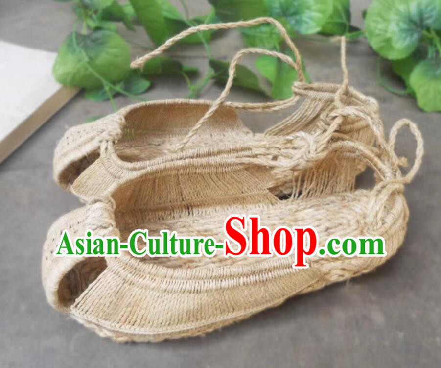 Traditional Rattan Straw Shoes Handmade Monk Hemp Shoes