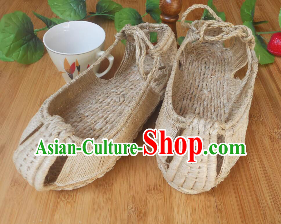 Traditional Rattan Straw Shoes Handmade Monk Hemp Shoes
