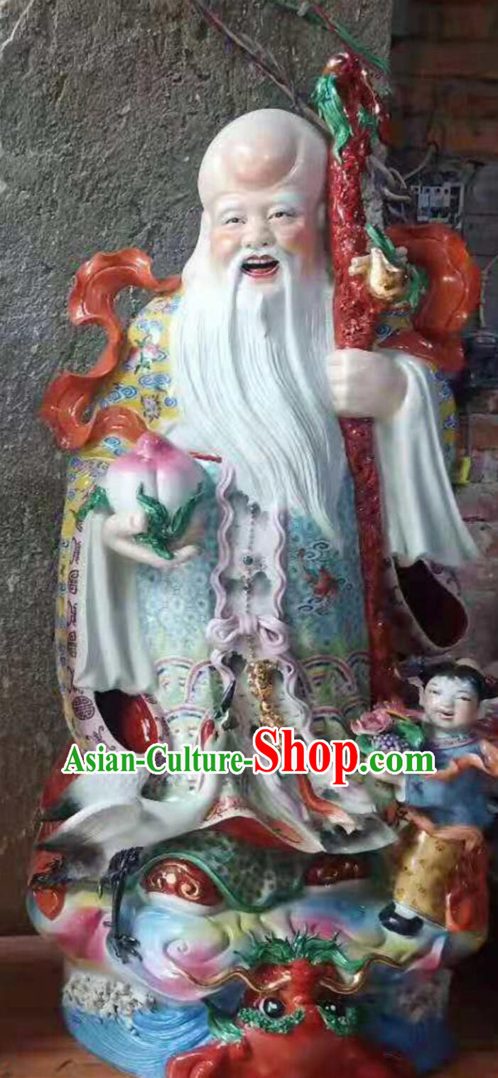 Handmade Porcelain Craft Traditional Chinese God of Longevity Figurine Jingdezhen Ceramic Statue