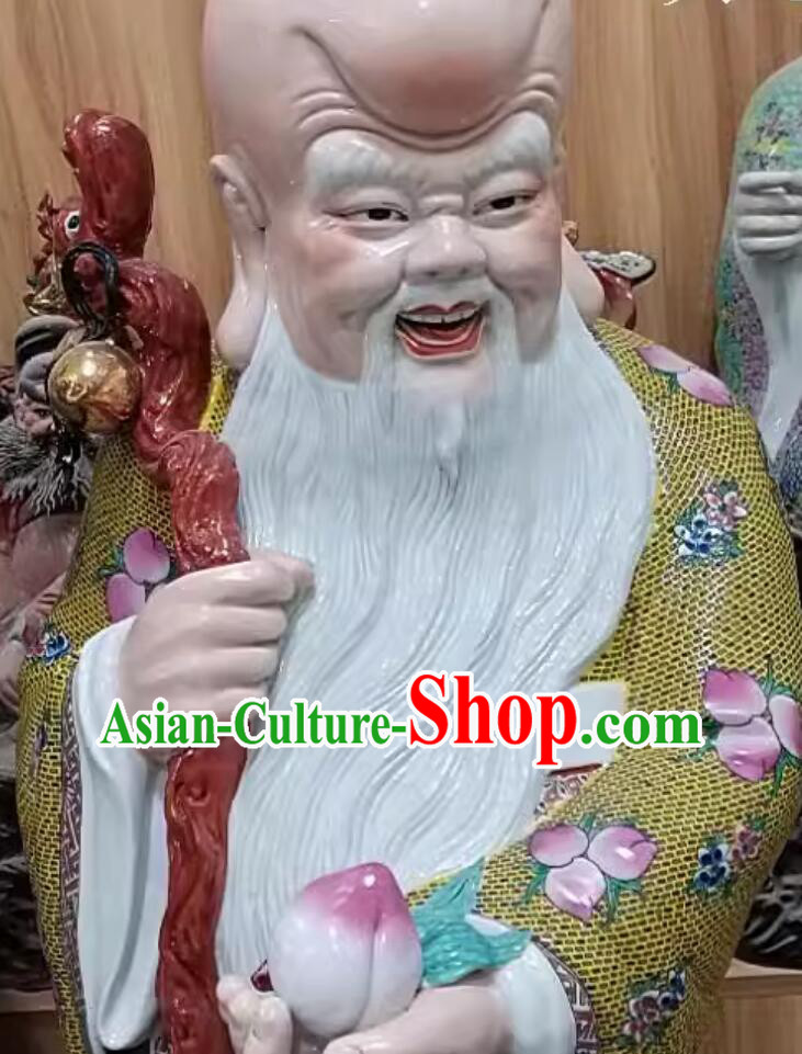 Traditional God of Longevity Figurine Chinese Jingdezhen Ceramic Statue Handmade Porcelain Craft