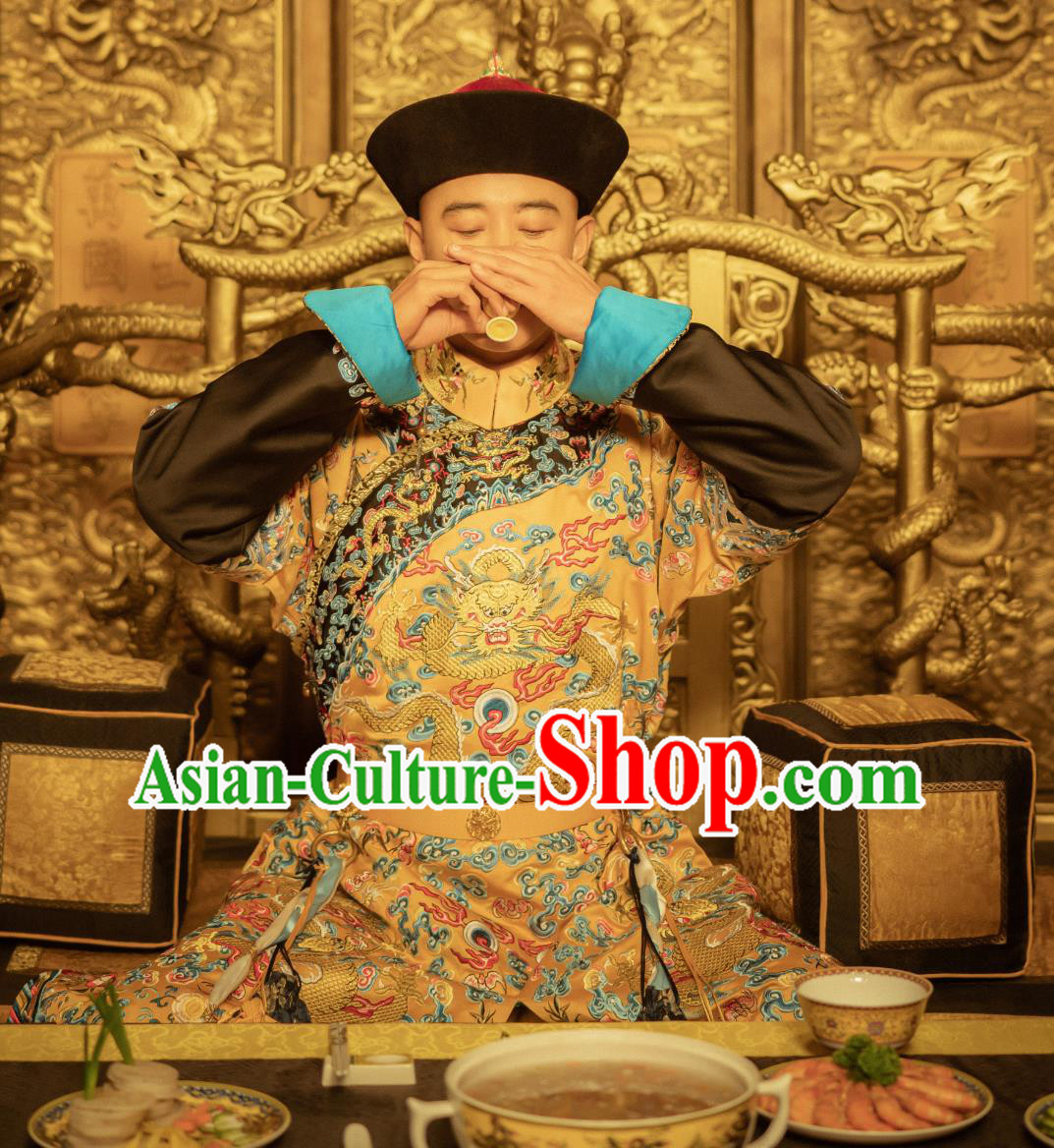 Historical Drama The Long River Emperor Kang Xi Garment Costumes China Ancient Qing Dynasty King Embroidered Imperial Robe