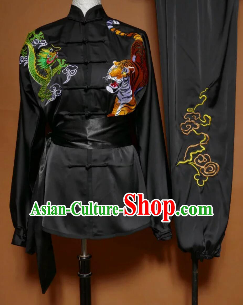 Chinese Martial Arts Costumes Traditional Tai Chi Black Uniform Wushu Competition Embroidered Tiger Outfit