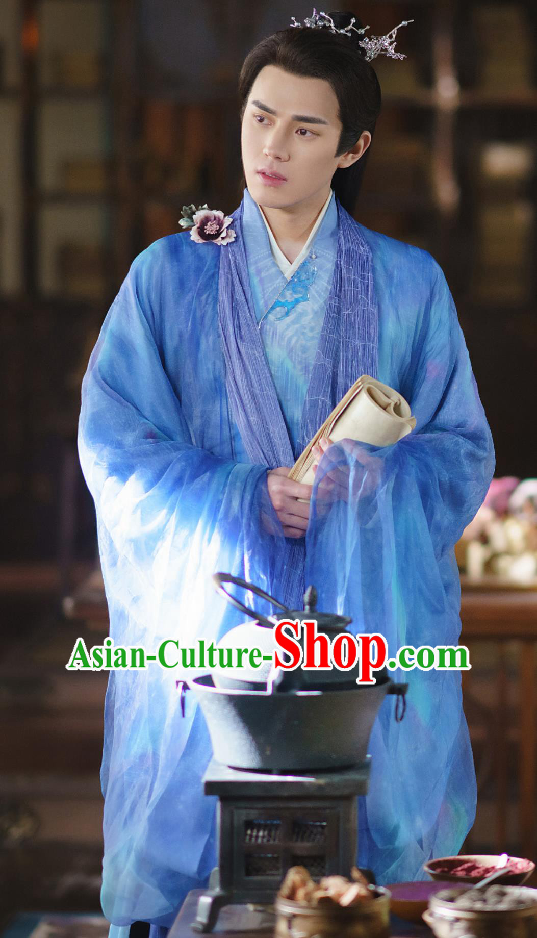 China Ancient Scholar Blue Garments Costume Drama Love You Seven Times Immortal Zi Hui Clothing