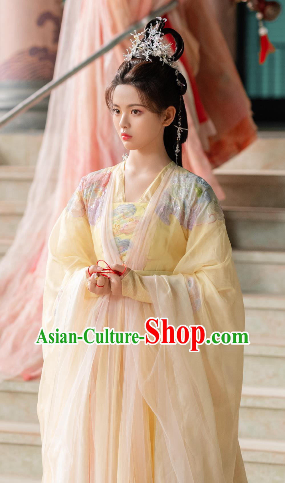TV Drama Love You Seven Times Fairy Xiang Yun Garment Costumes China Ancient Goddess Yellow Dress Clothing