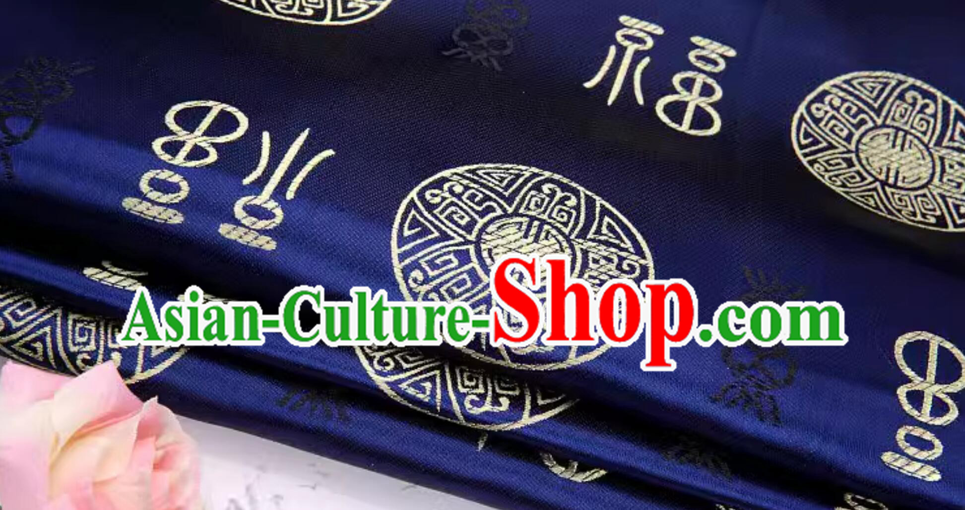 Oriental Material Chinese Royal Palace Style Traditional Lucky Pattern Design Dark Blue Brocade Fabric