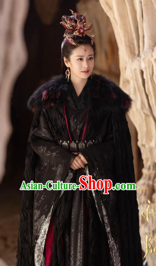 2024 TV Series The Last Immortal Fox Queen Hong Ruo Black Dresses Chinese Ancient Royal Empress Clothing