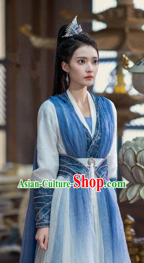 TV Series The Last Immortal Princess Yan Shuang Blue Dresses Chinese Ancient Swordswoman Clothing