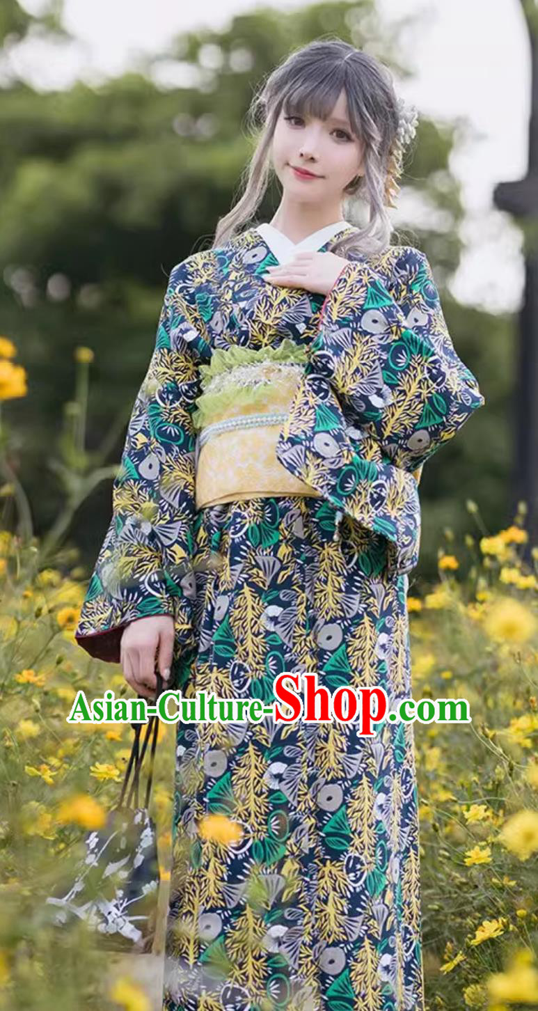 Japanese Traditional Costume Formal Attire Floral Kimono Women Dress