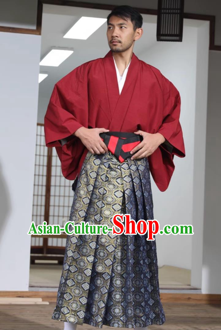 Traditional Japanese Kimono Formal Samurai Attire Hakama Costumes Set