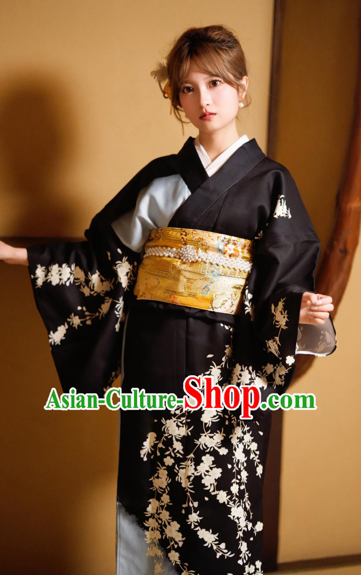 Japanese Kimono Women Formal Attire Traditional Japanese Printed Cherry Blossoms Bathrobe