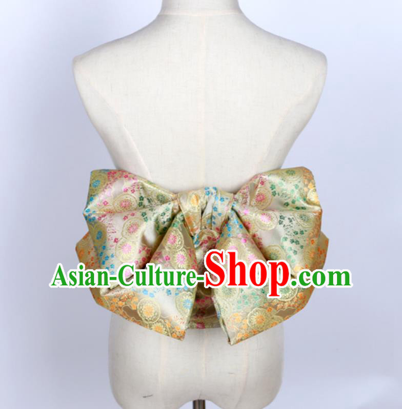 Light Yellow Japanese Kimono Waistband Bathrobe Waistband Brocade Bowknot Belt