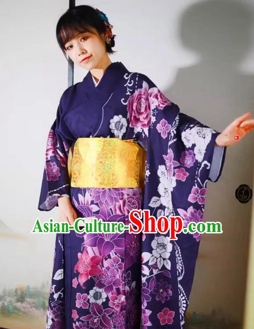 Japanese Kimono Women Improved Formal Attire Floral Furisode Kimono Set