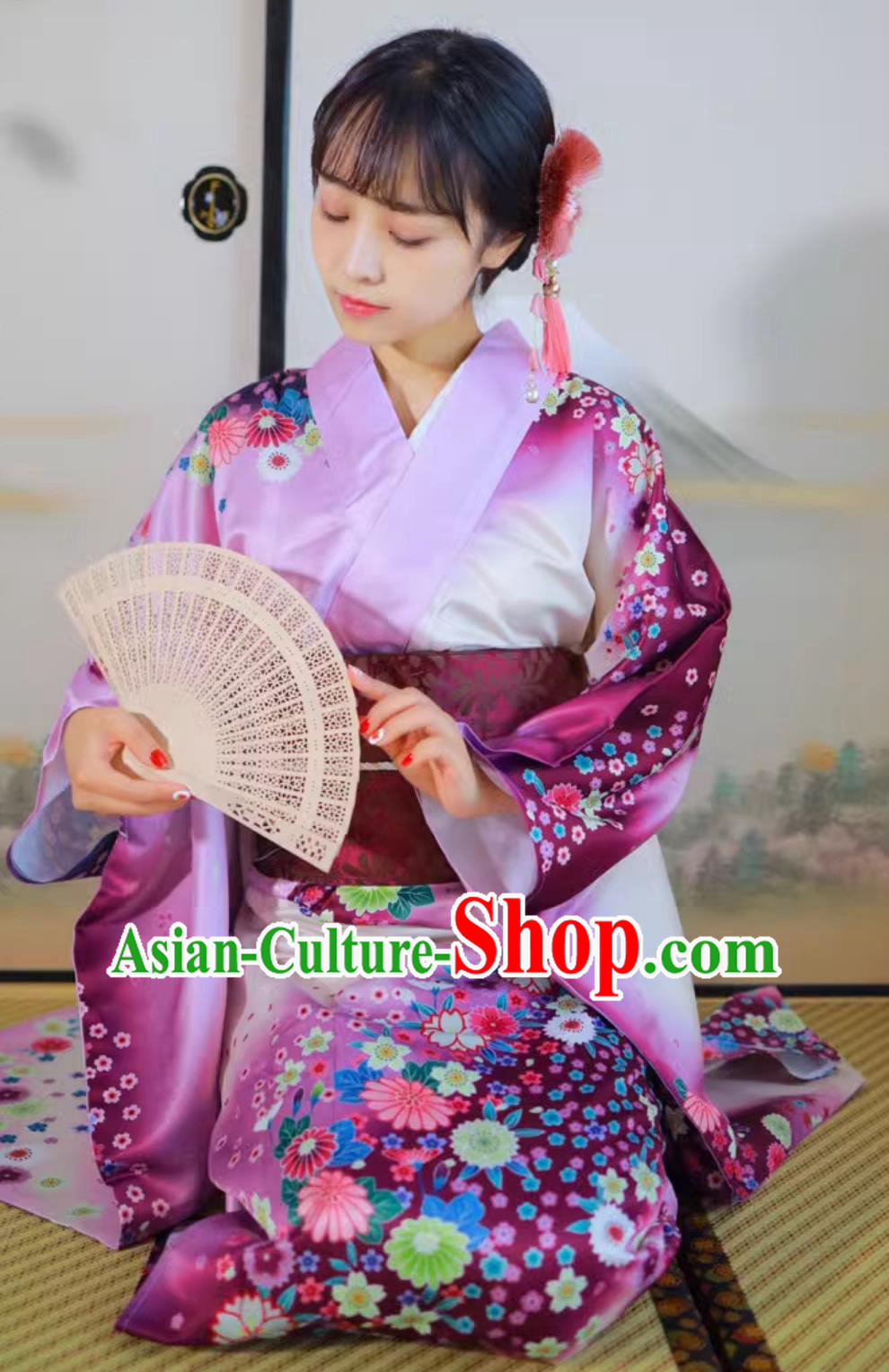 Japanese Floral Furisode Kimono Kimono Women Formal Attire Set