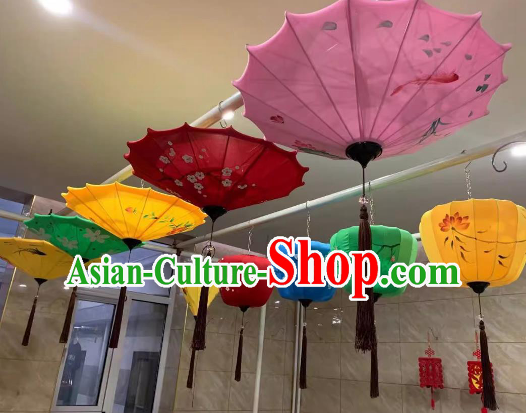 Hand Painted Palace Lantern Flying Saucers Umbrellas Traditional Fabric Lamp Chinese Antique Lantern