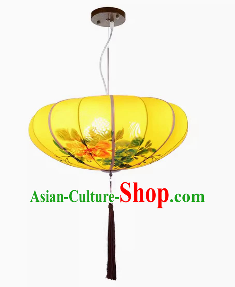Yellow Chinese Mantou Cloth Art Lamp Exhibition Hall Decorative Lamp Traditional Hand Painted Lantern