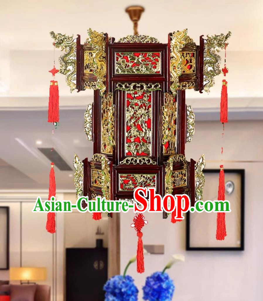 80cm Antique Eight Immortals New Year Hexagonal Palace Lantern Tea House Entrance Hotel Temple Ancestral Hall Solid Wood Lantern Retro Palace