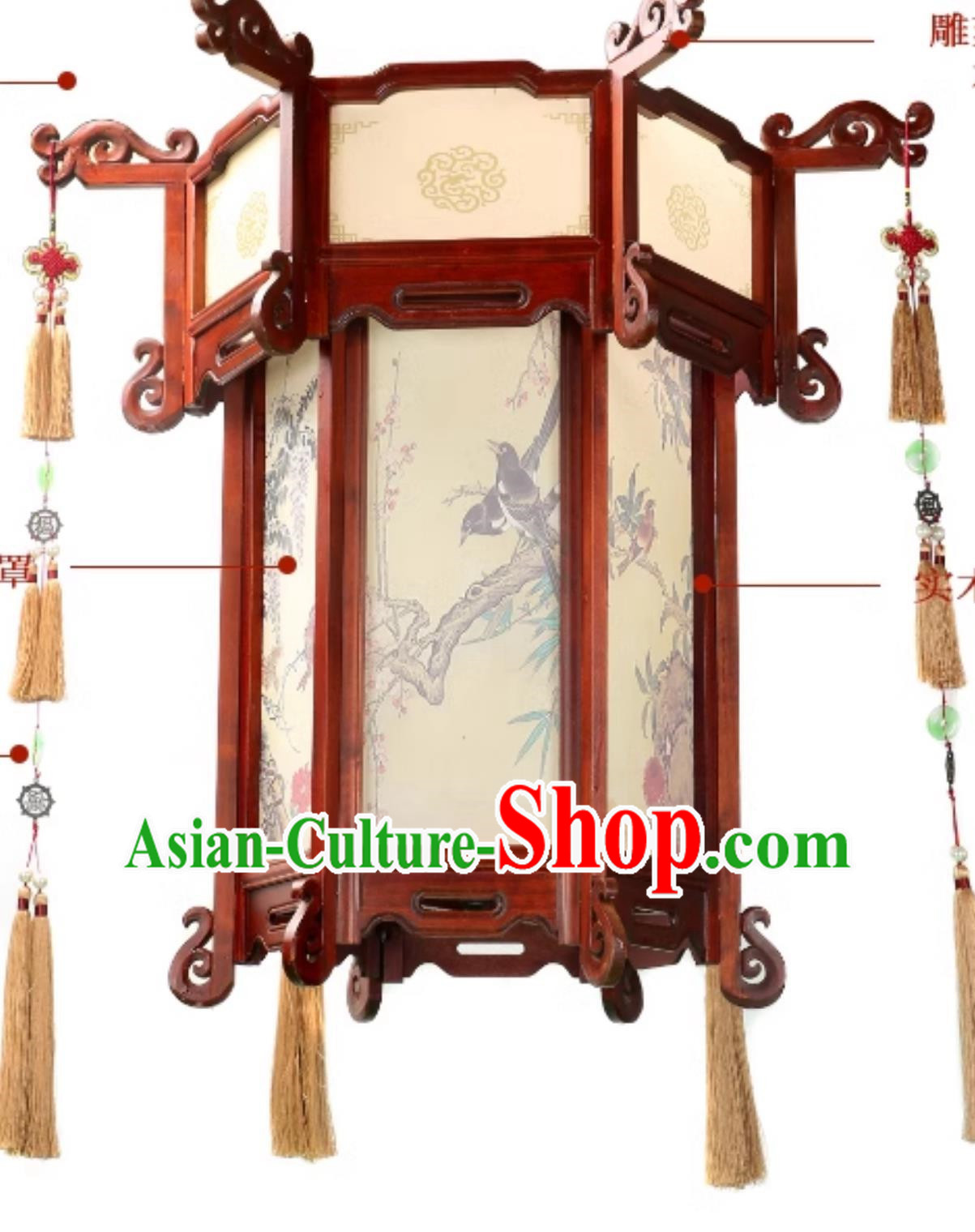 80cm Chinese Antique Palace Lantern Solid Wood Hexagonal Palace Lantern Yellow Sheepskin New Year Lantern