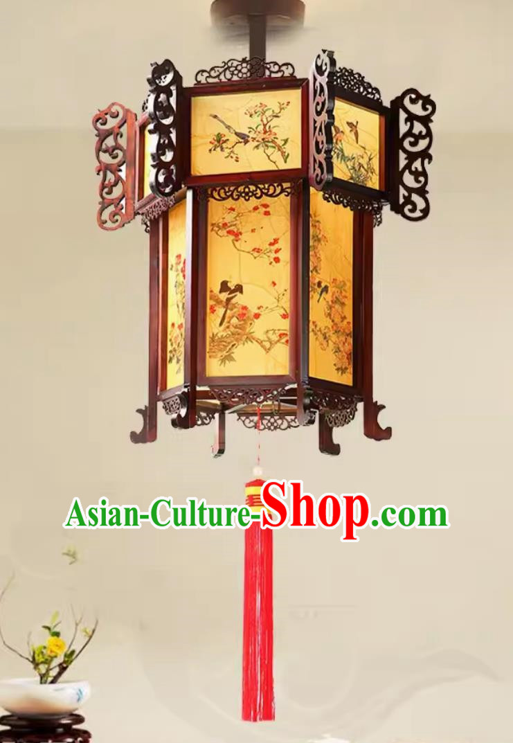 55cm Antique Palace Lantern Chinese Style Solid Wood Hexagonal Palace Lantern Yellow Sheepskin New Year Lantern