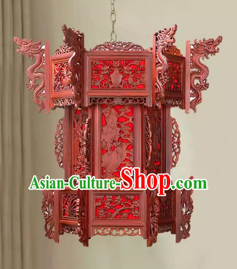 80cm Large Faucet Red Rose Pear Antique Hexagonal Solid Wood Palace Lantern Eight Immortals Crossing The Sea Temple Palace Chandelier