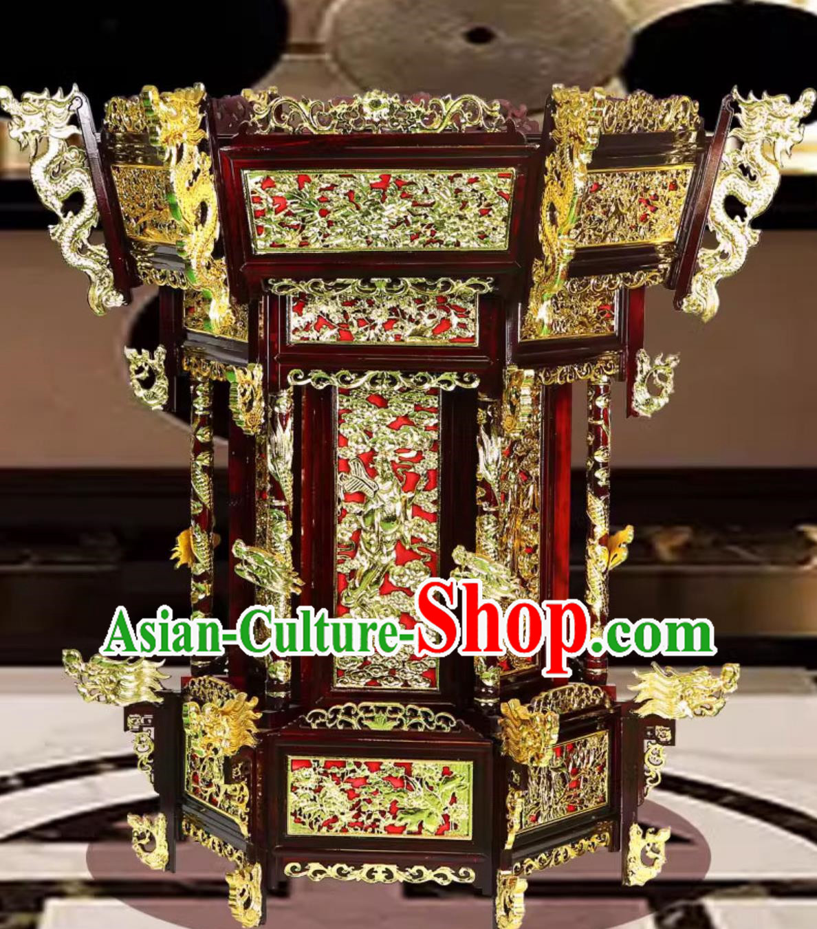 150cm Solid Wood Carved Large Faucet Gilded Temple Glazed Lantern Antique Palace Lantern Chinese Classical Large Lantern