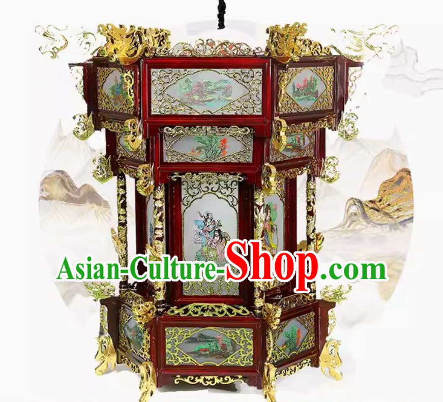 150cm Solid Wood Carved Dragon Head Temple Glazed Lantern Antique Palace Lantern Eight Immortals Chinese Classical Large Lantern