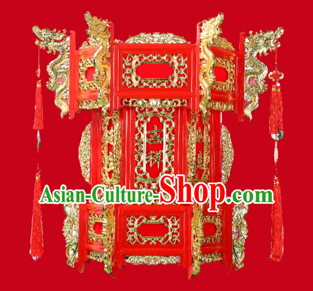 80cm Antique Hexagonal Solid Wood Palace Lantern Festive Wedding Celebration Ancient Style Traditional Red Palace Lantern