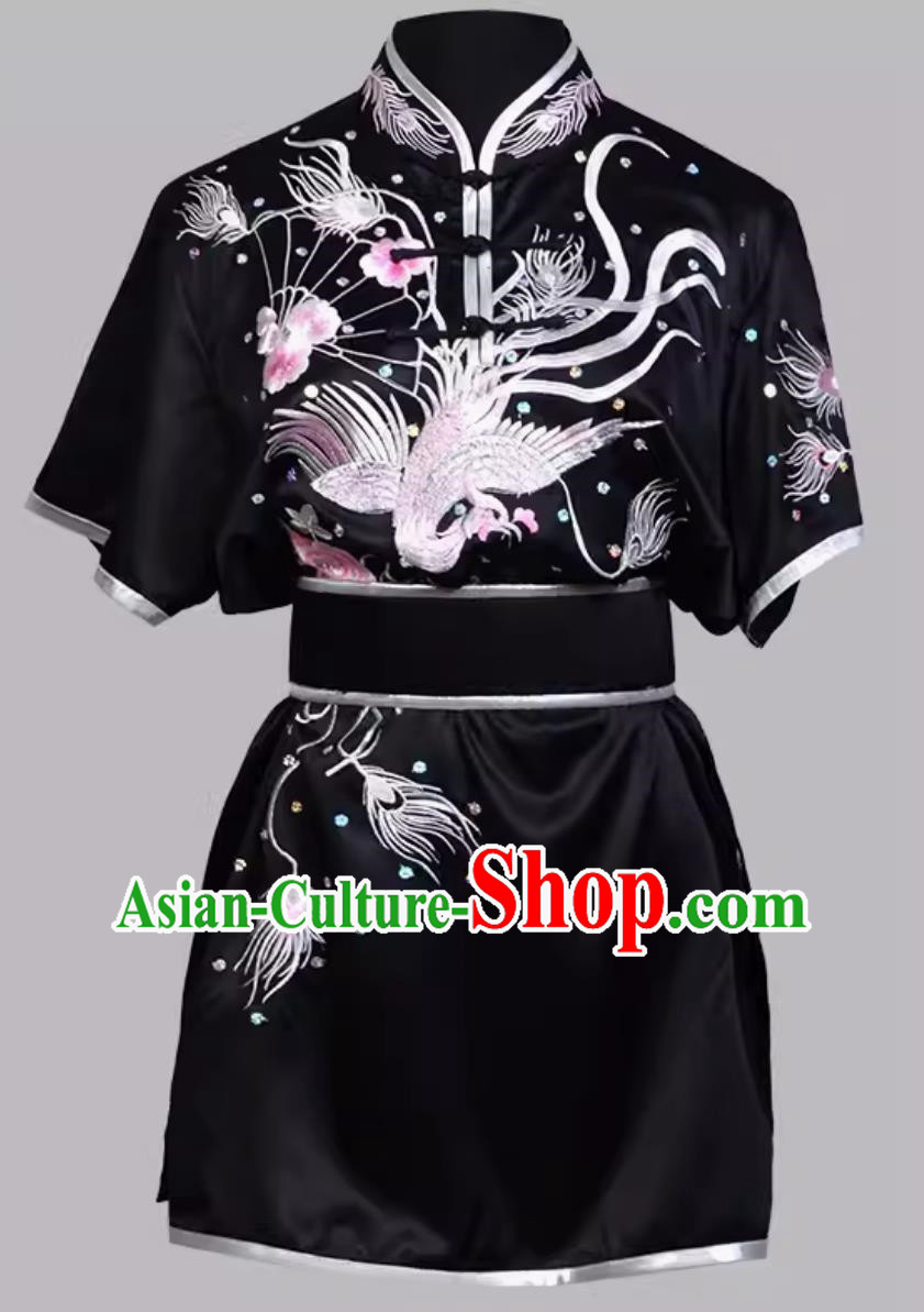 Martial Arts Embroidered Phoenix Fan Training Suit Women Changquan Nanquan Colorful Uniform Kung Fu Competition Suit