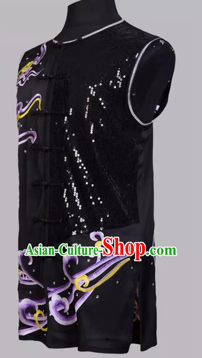 Embroidered Purple Phoenix Sequin Performance Suit Martial Arts Southern Boxing Suit Sleeveless