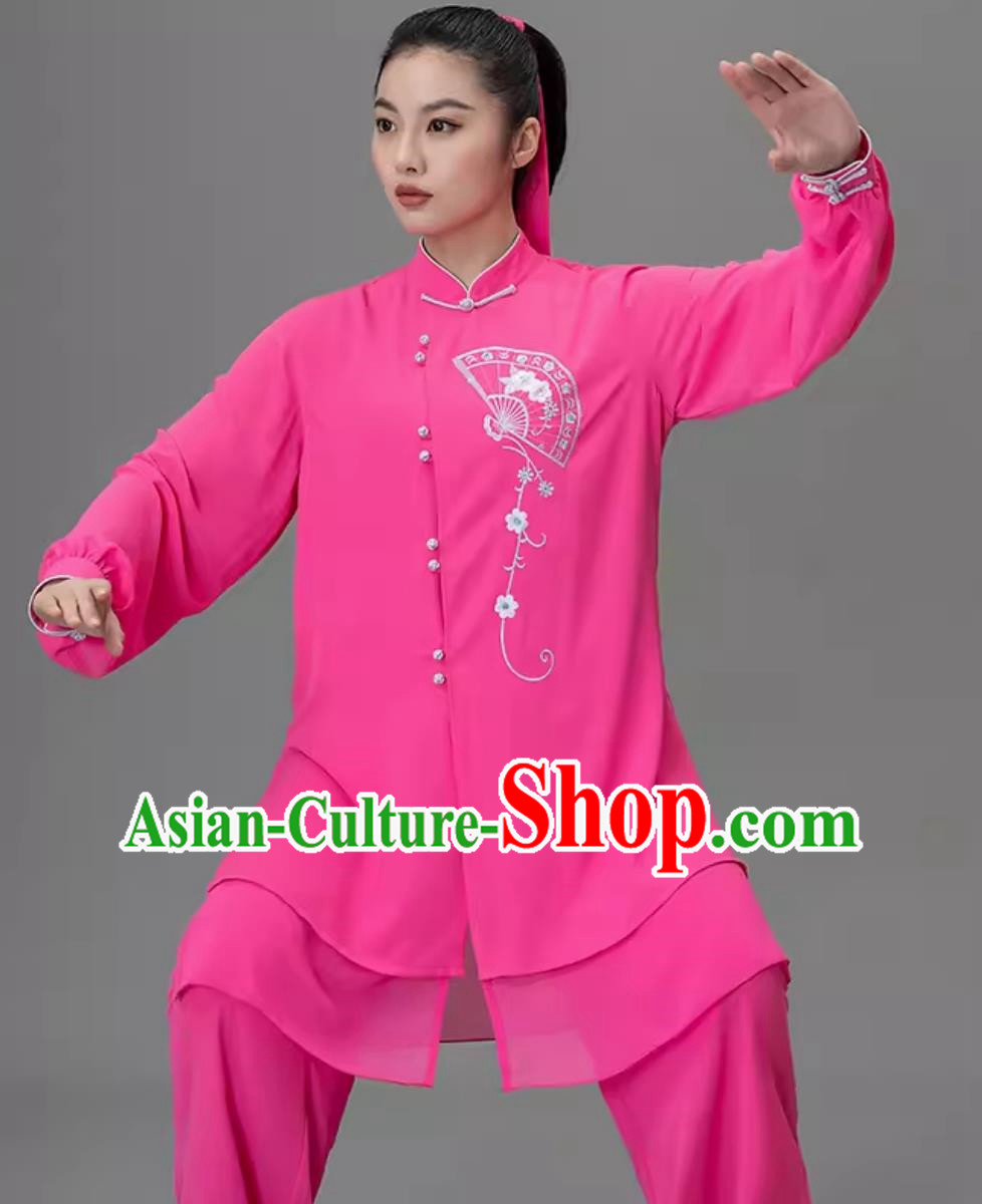 Embroidered Tai Chi Suit Rose Pink Elegant Yarn Tai Chi Martial Arts Performance Suit Chinese Style Kung Fu Suit