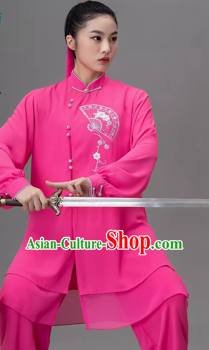 Embroidered Tai Chi Suit Rose Pink Elegant Yarn Tai Chi Martial Arts Performance Suit Chinese Style Kung Fu Suit
