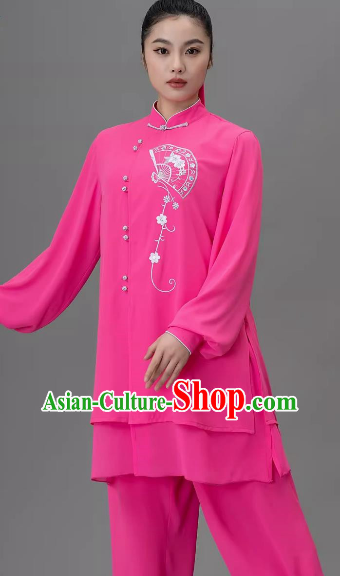 Embroidered Tai Chi Suit Rose Pink Elegant Yarn Tai Chi Martial Arts Performance Suit Chinese Style Kung Fu Suit