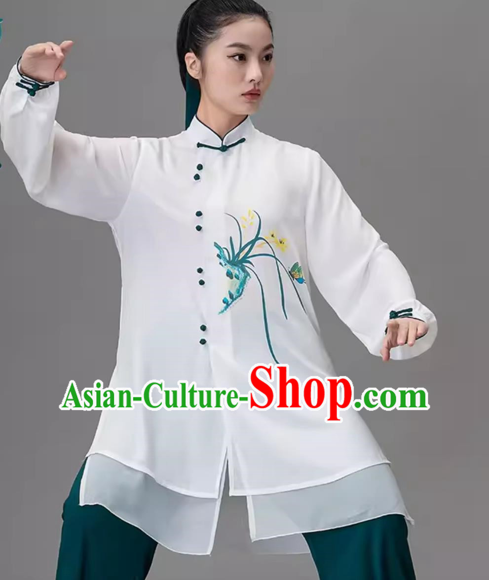 Painted Orchid Hand Painted Tai Chi Suit Practice Performance Suit Qigong Martial Arts Suit