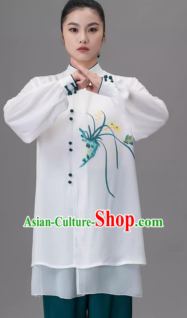 Painted Orchid Hand Painted Tai Chi Suit Practice Performance Suit Qigong Martial Arts Suit