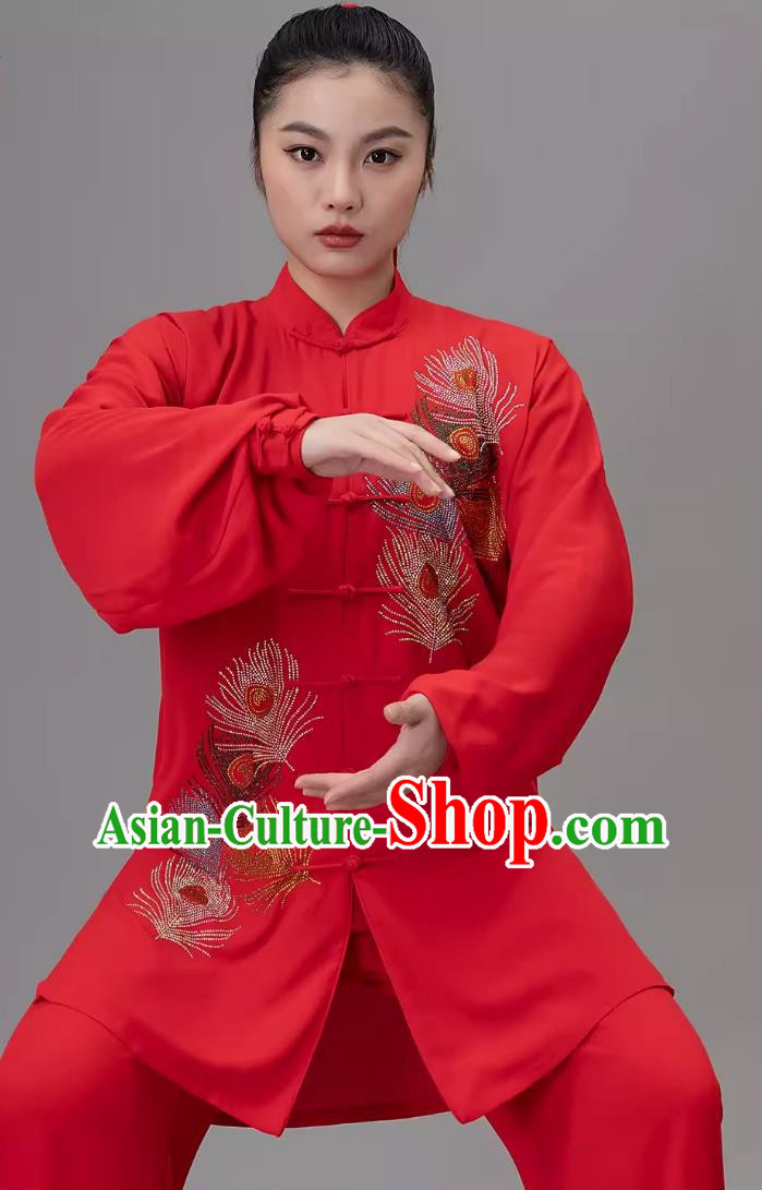Big Red Hot Diamond Tai Chi Suit Competition Suit Tai Chi Chinese Style
