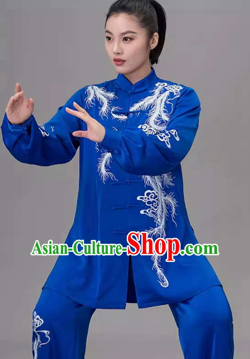 Embroidered Tai Chi Suit Practice Suit Sapphire Blue Baduanjin Performance Uniform