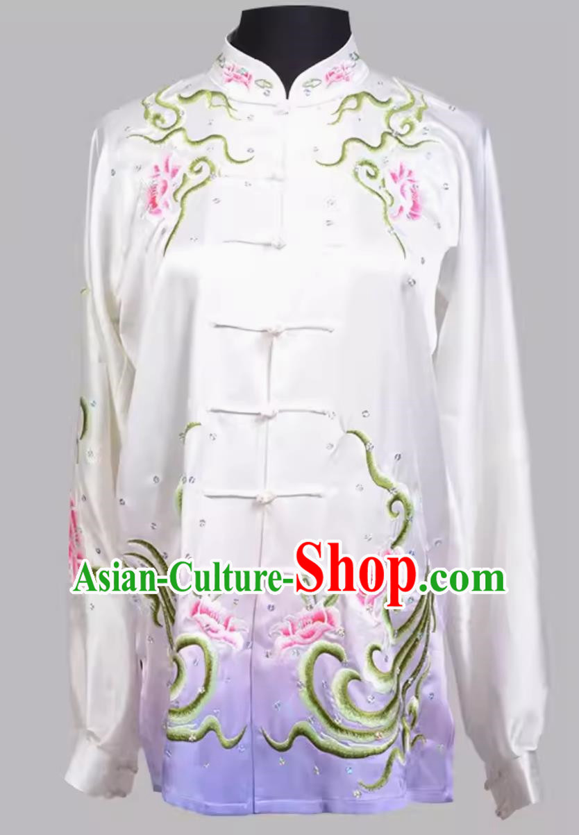Tai Chi Suit Purple Gradient Sequin Embroidered Long Sleeved Traditional Performance Suit Team Practice Suit