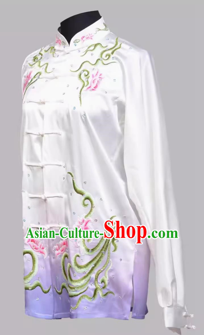 Tai Chi Suit Purple Gradient Sequin Embroidered Long Sleeved Traditional Performance Suit Team Practice Suit