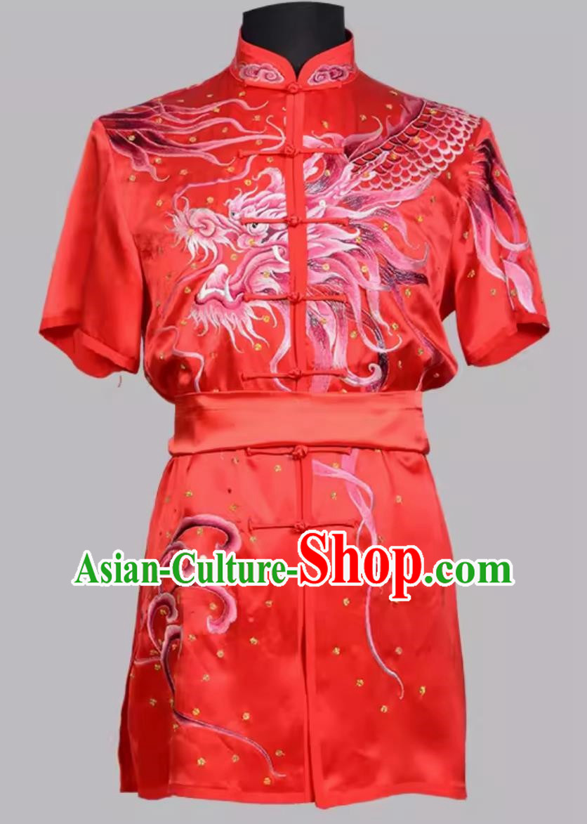 Martial Arts Uniforms Big Red Silk Quality Mulberry Silk Performance Uniforms High End Heavy Industrial Embroidery Stage Martial Arts Colorful Uniforms