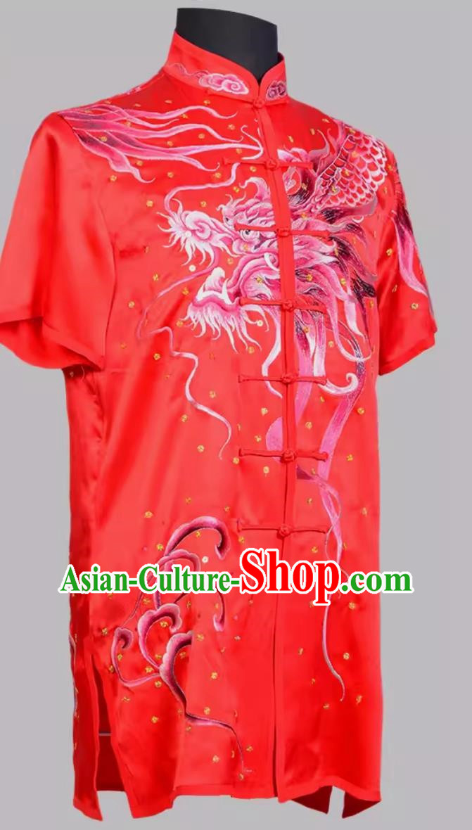 Martial Arts Uniforms Big Red Silk Quality Mulberry Silk Performance Uniforms High End Heavy Industrial Embroidery Stage Martial Arts Colorful Uniforms