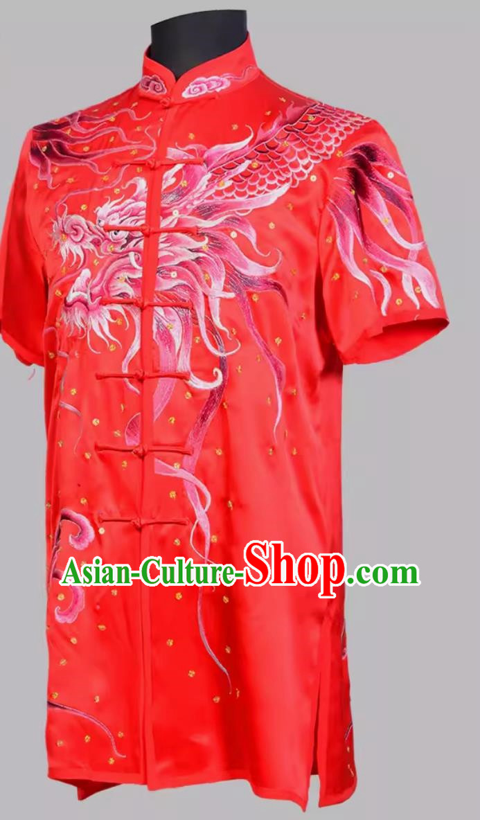 Martial Arts Uniforms Big Red Silk Quality Mulberry Silk Performance Uniforms High End Heavy Industrial Embroidery Stage Martial Arts Colorful Uniforms