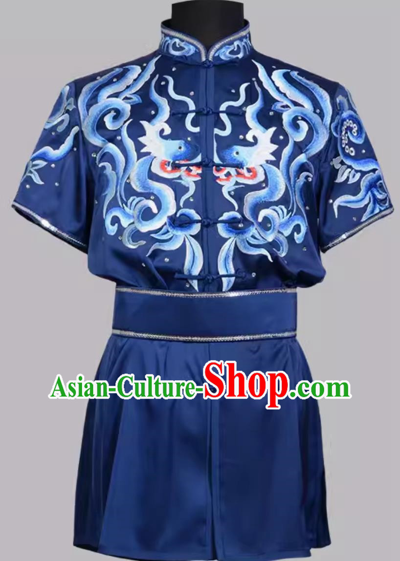 Martial Arts Uniforms Competition Practice Uniforms Blue Performance Uniforms Colorful Uniforms Tailor Made High End Embroidered Bright Diamonds
